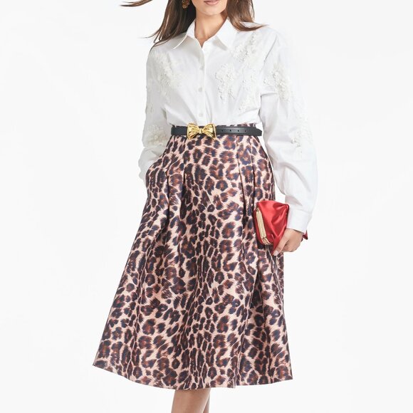 SACHIN & BABI Lydia Skirt - Big Cat Leopard Print Mikado Midi Skirt - Picture 1 of 4